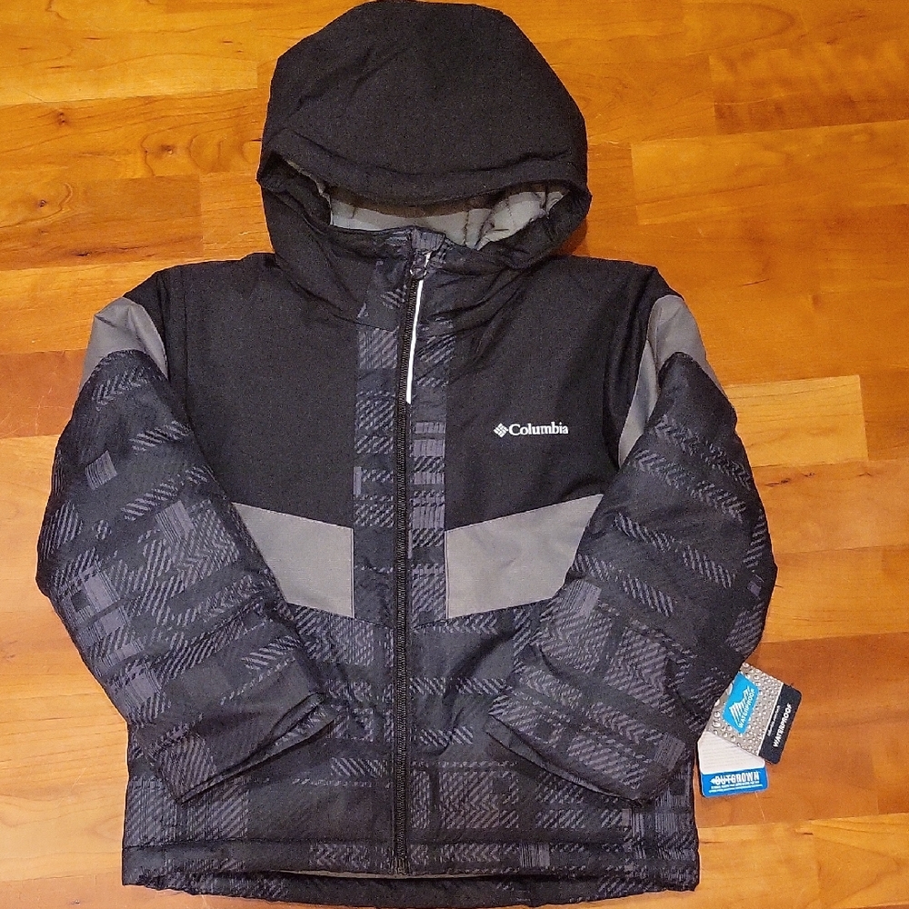 Columbia Black and Gray Patterned Hooded Jacket